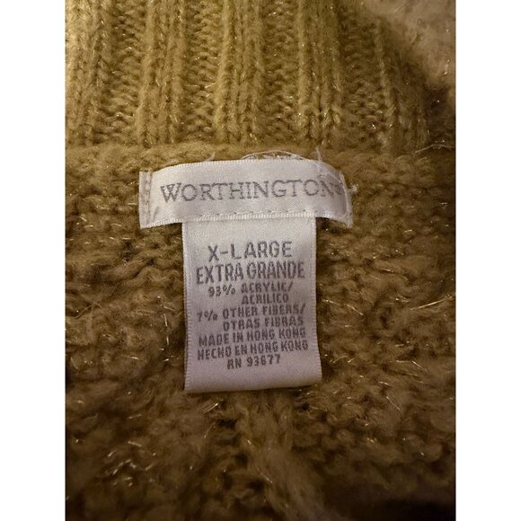 Vintage Cable Knit Sweater XL Off Shoulder Flutter Cuffs Gold Metallic Cozy - Picture 6 of 7